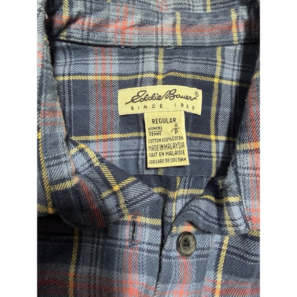 Vintage Eddie Bauer Plaid Flannel Shirt Blue Button Front Long Sleeve S Women's - Picture 2 of 10